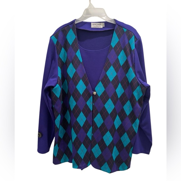 Alfred Dunner Sweaters - Alfred Dunner Women’s Sweater Purple Long-Sleeve Argyle Size XL Layered-Look Top